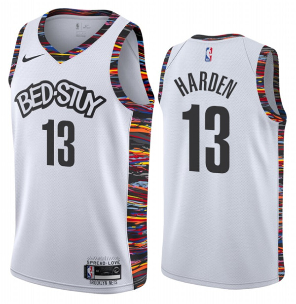 Men's Brooklyn Nets #13 James Harden White NBA 2020-21 Biggie Music Eidition Jersey